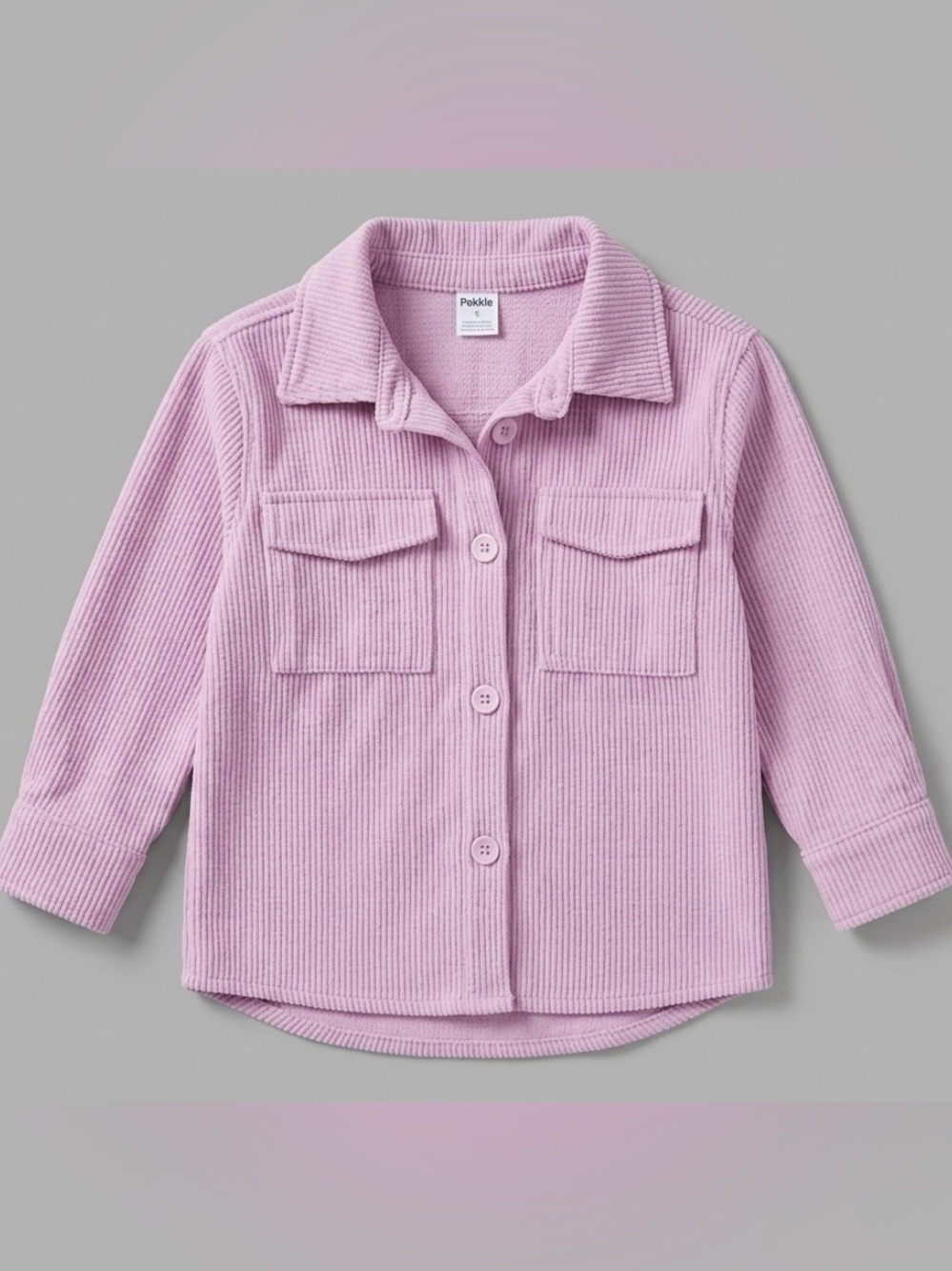 Girls' Ribbed Button-Front Shirt Jacket in Light Pink
